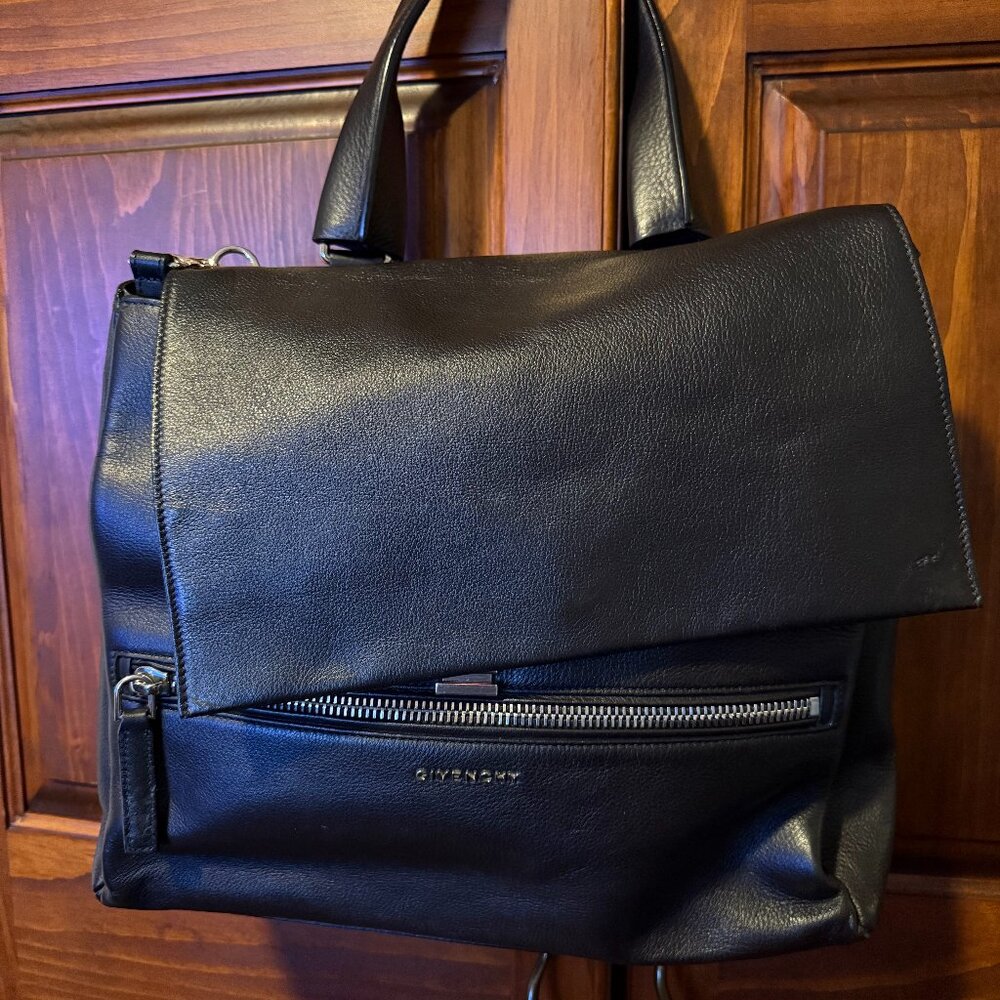 GIVENCHY "PANDORA" gorgeous black/brown pebble leather top handle bag